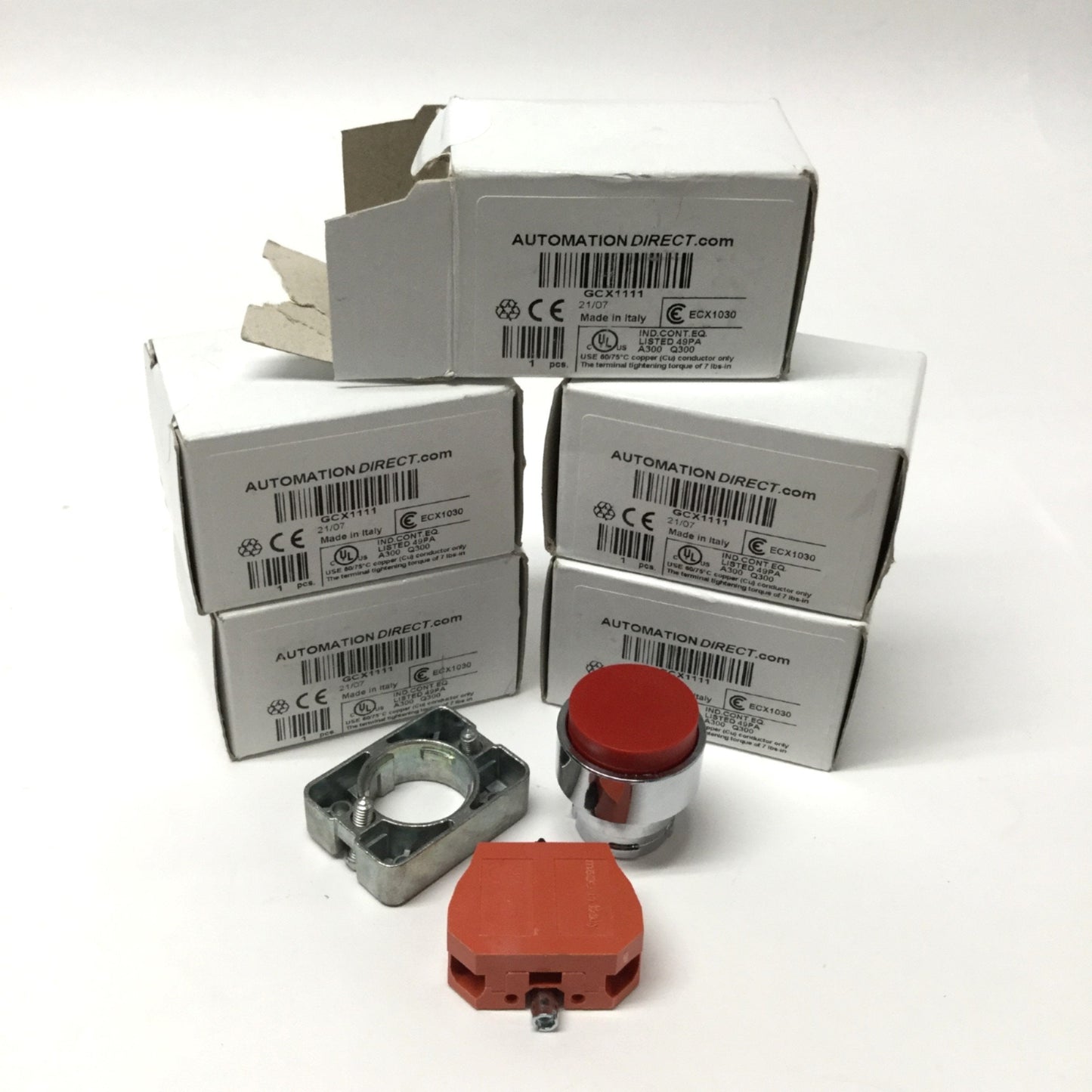 Used Lot of 5 Automation Direct GCX1111 Pushbutton Switches, 22mm, Red, Momentary