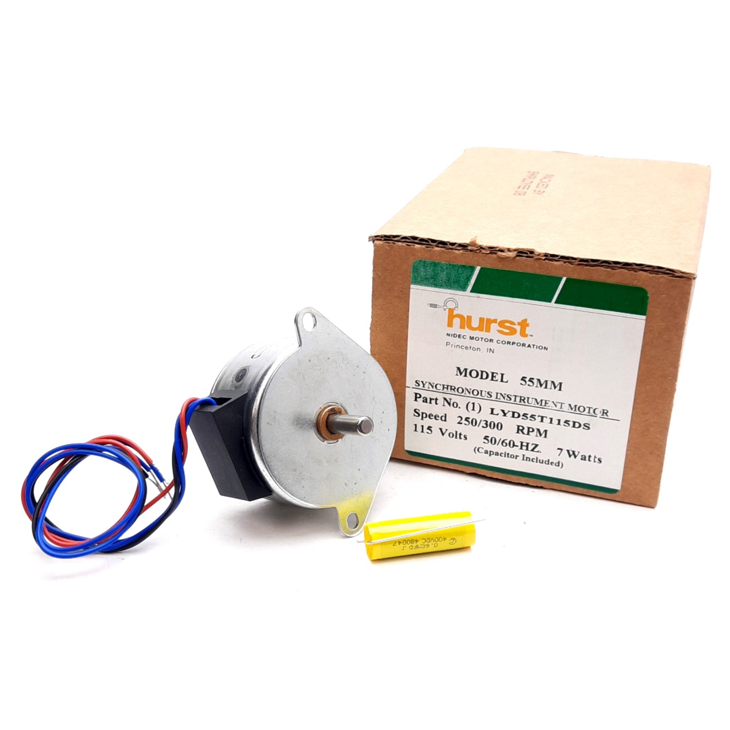 New Hurst LYD55T115DS Model 55MM Synchronous Motor, 115VAC 7W, 8.5oz-in, 250-300RPM