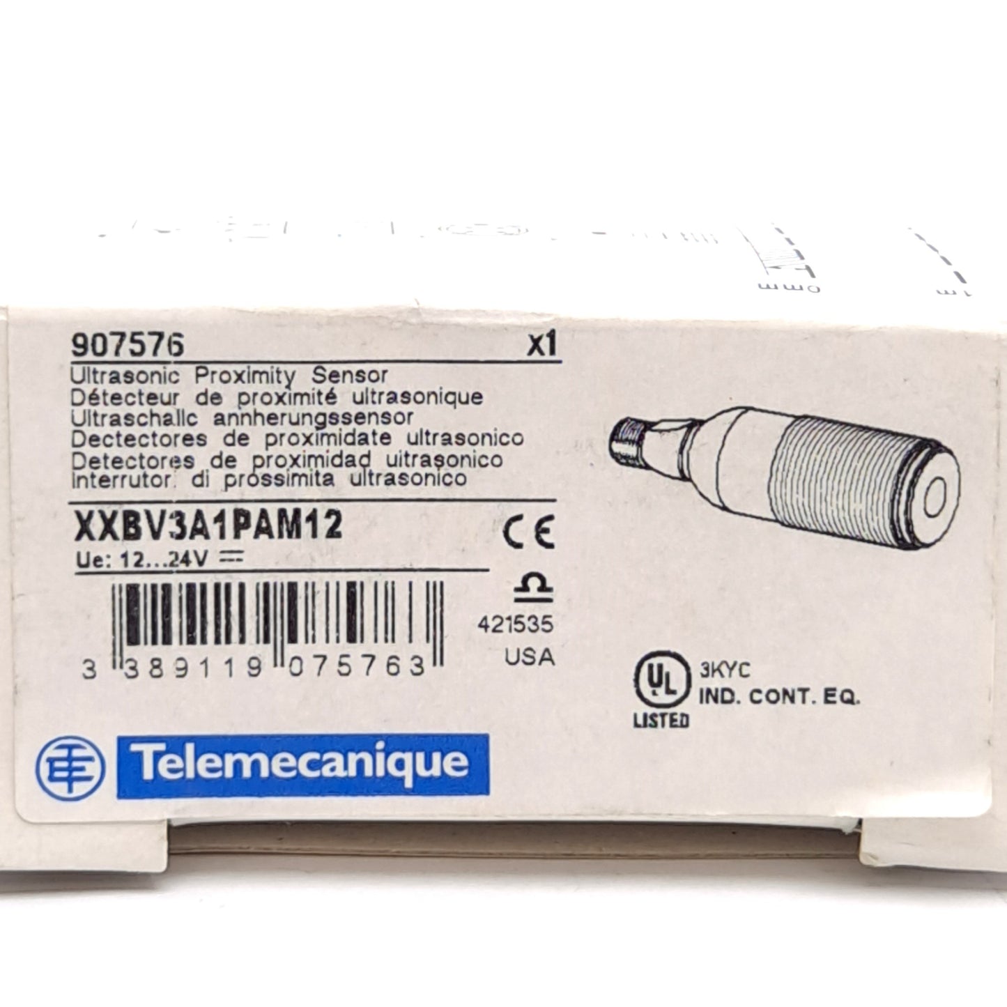 New Telemecanique XXBV3A1PAM12 Ultrasonic Proximity Sensor, 0-1m Range, PNP NO