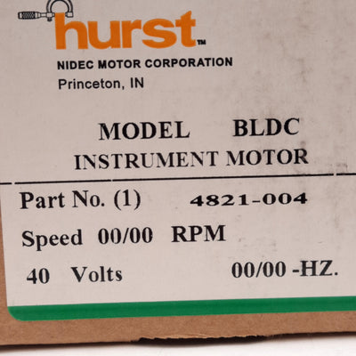 New Hurst 4821-004 Brushless DC Motor 40VDC 1.9A 6.14RPM 15oz-in Torque ø8mm Shaft