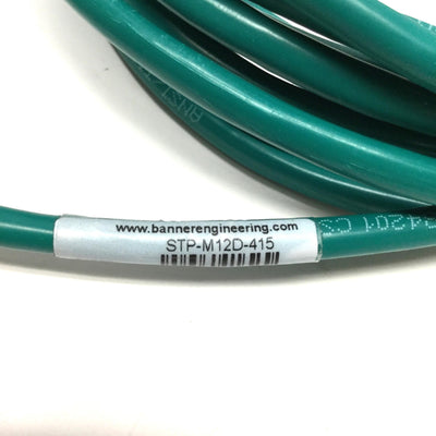 Used Banner STP-M12D-415 Ethernet Cable Cordset, D-Code M12 4-Pin to RJ45, 4.5m Long