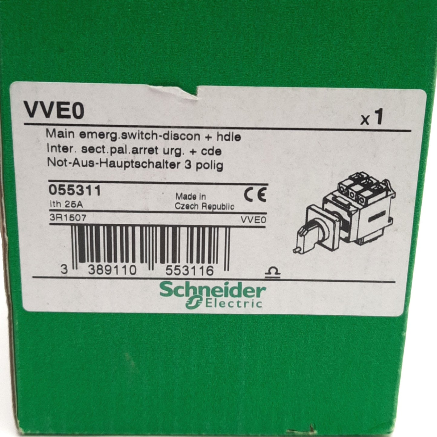 New Schneider Electric VVE0 Emergency Stop Disconnect Switch, 3-P, 3NO, 25A 690VAC