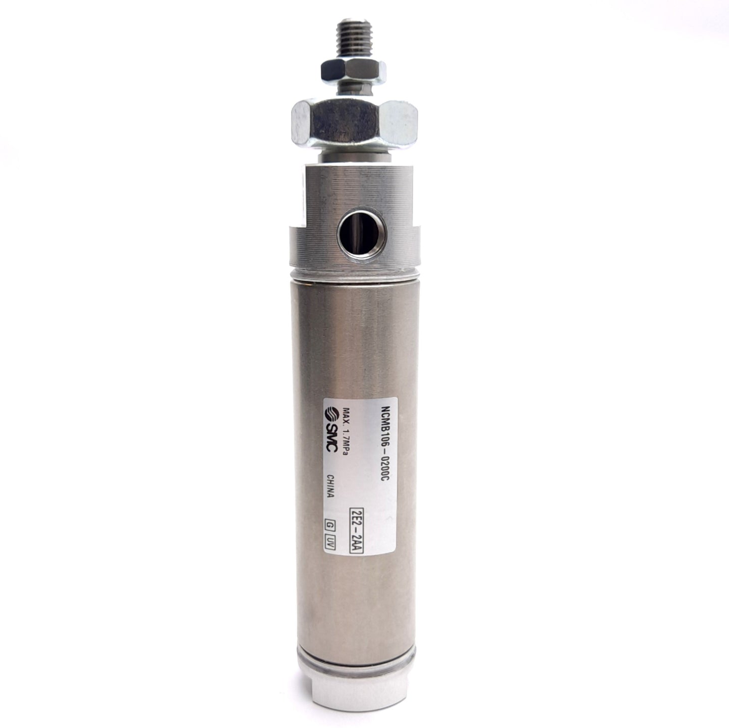 New – Open box SMC NCMB106-0200C Air Cylinder, 1-1/16in Bore, 2in Stroke, 1.7MPa, 1/8in NPT