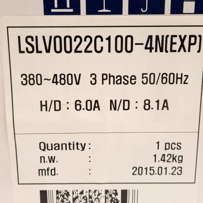 New LS LSLV0022C100-4N(EXP) Inverter, 3PH 380-480VAC Input, 0-480V Output, 4.2kVA
