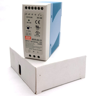 New Mean Well MDR-60-12 Power Supply, 100-240VAC 1.8A Input, 12VDC 5A Output
