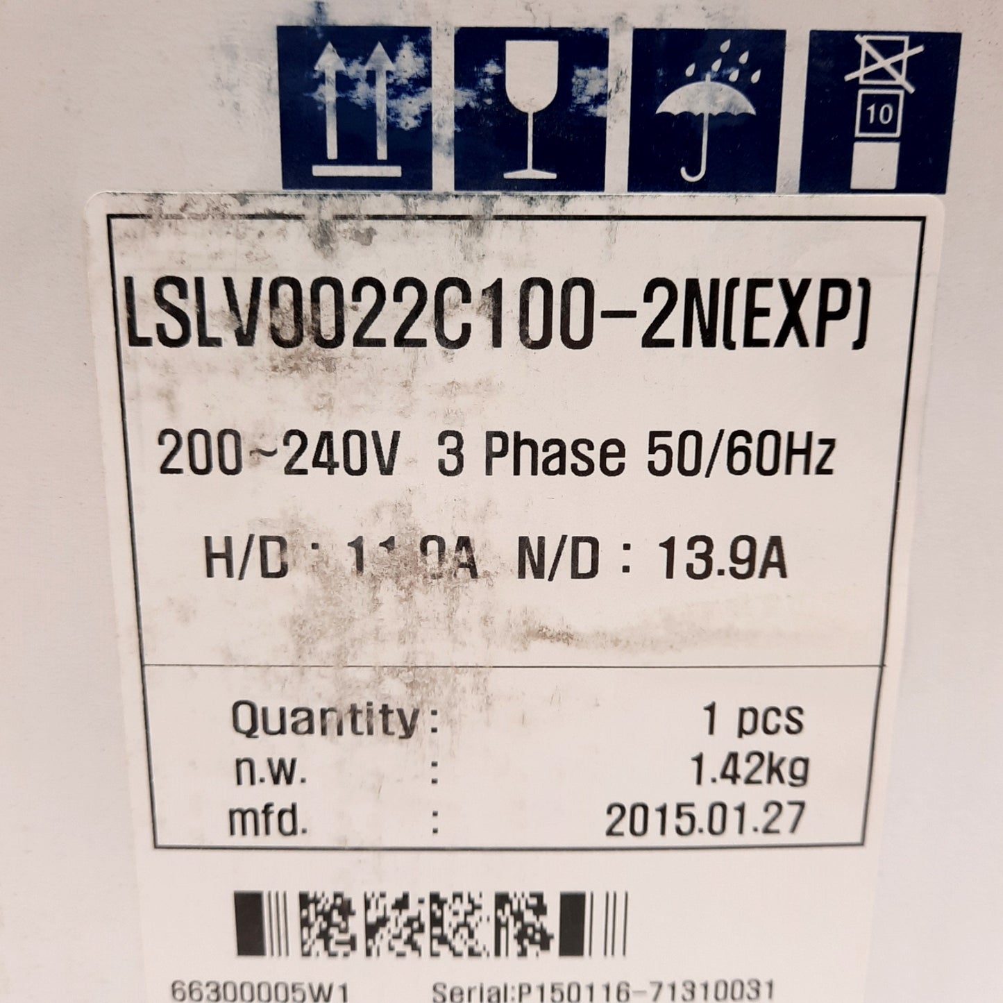 New LS LSLV0022C100-2N(EXP) Inverter, 3PH 200-240VAC Input, 0-240V Output, 4.2kVA