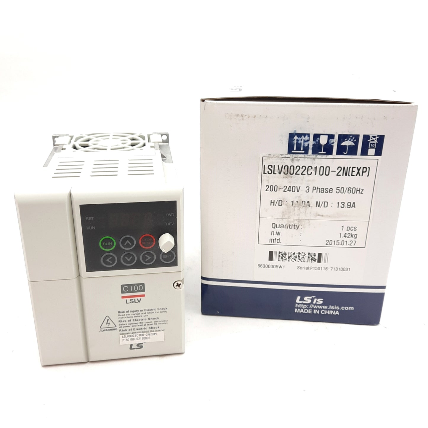 New LS LSLV0022C100-2N(EXP) Inverter, 3PH 200-240VAC Input, 0-240V Output, 4.2kVA