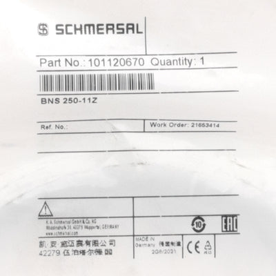 New Schmersal BNS 250-11Z Non Contact Safety Switch, 24VDC, 1NO+1NC, 4/14mm On/Off