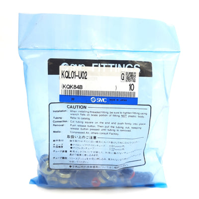 New Lot of 10 SMC KQL01-U02 Elbow Fittings 1/8" Tube to 1/4" Uni Thread, 1.0MPa Max