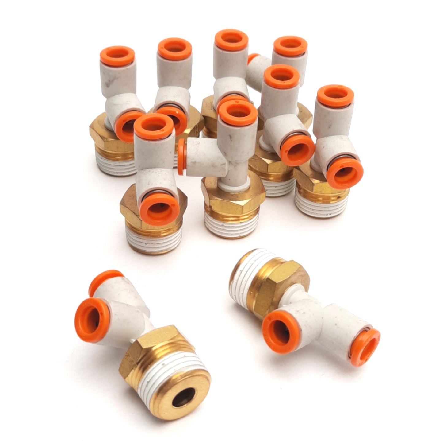 New – Open box Lot of 10 SMC KQ2Y07-36S Male Run Tee Fittings 1/4" P2C to 3/8" NPT, 1.0MPa