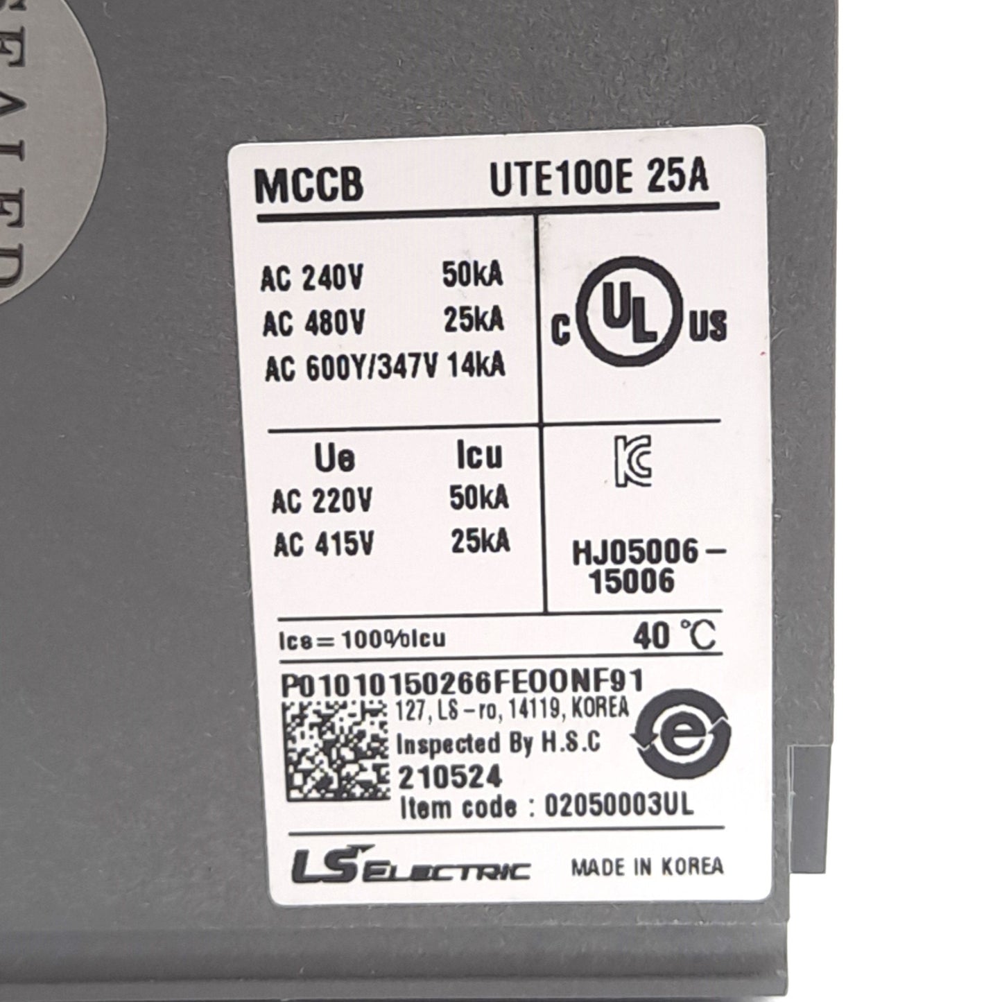 New LS UTE100E-FTU-25A-3P-LL-UL Circuit Breaker, 3-Pole, 600VAC/500VDC 25A Rating