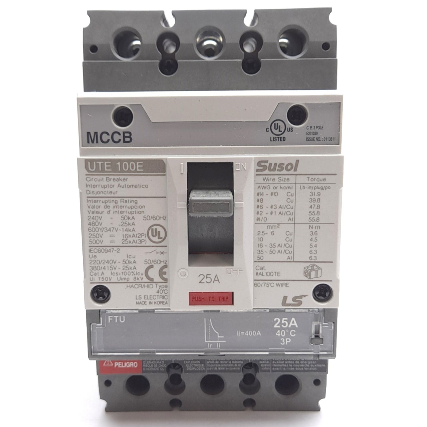 New LS UTE100E-FTU-25A-3P-LL-UL Circuit Breaker, 3-Pole, 600VAC/500VDC 25A Rating