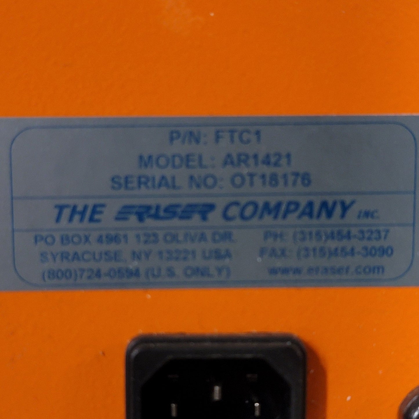 Used Eraser FTC1 AR1421 Manual Feed Flexible Tubing Cutter 1/4" To 2-1/8"OD 120VAC