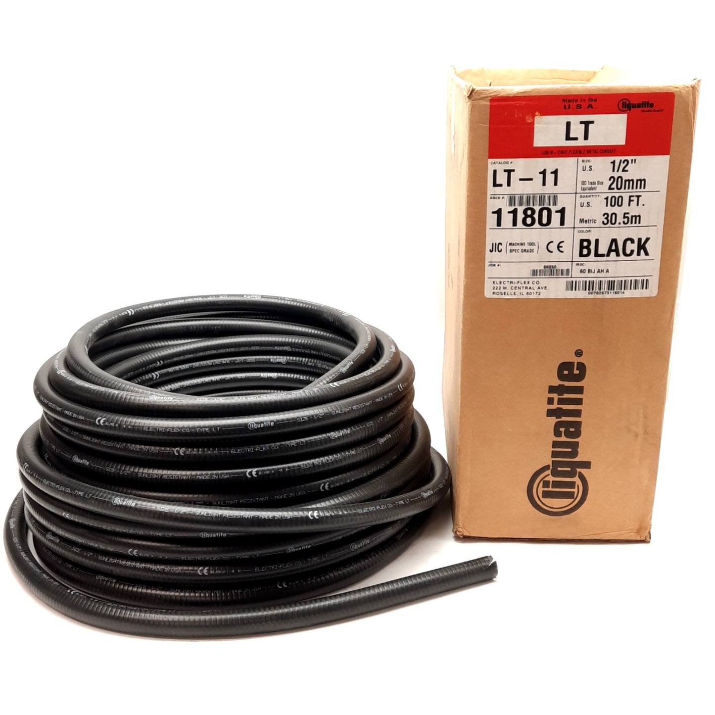 New Liquatite LT-11 Liquid Tight Conduit, Black PVC, ø0.625in ID, ø0.830 OD, 100ft