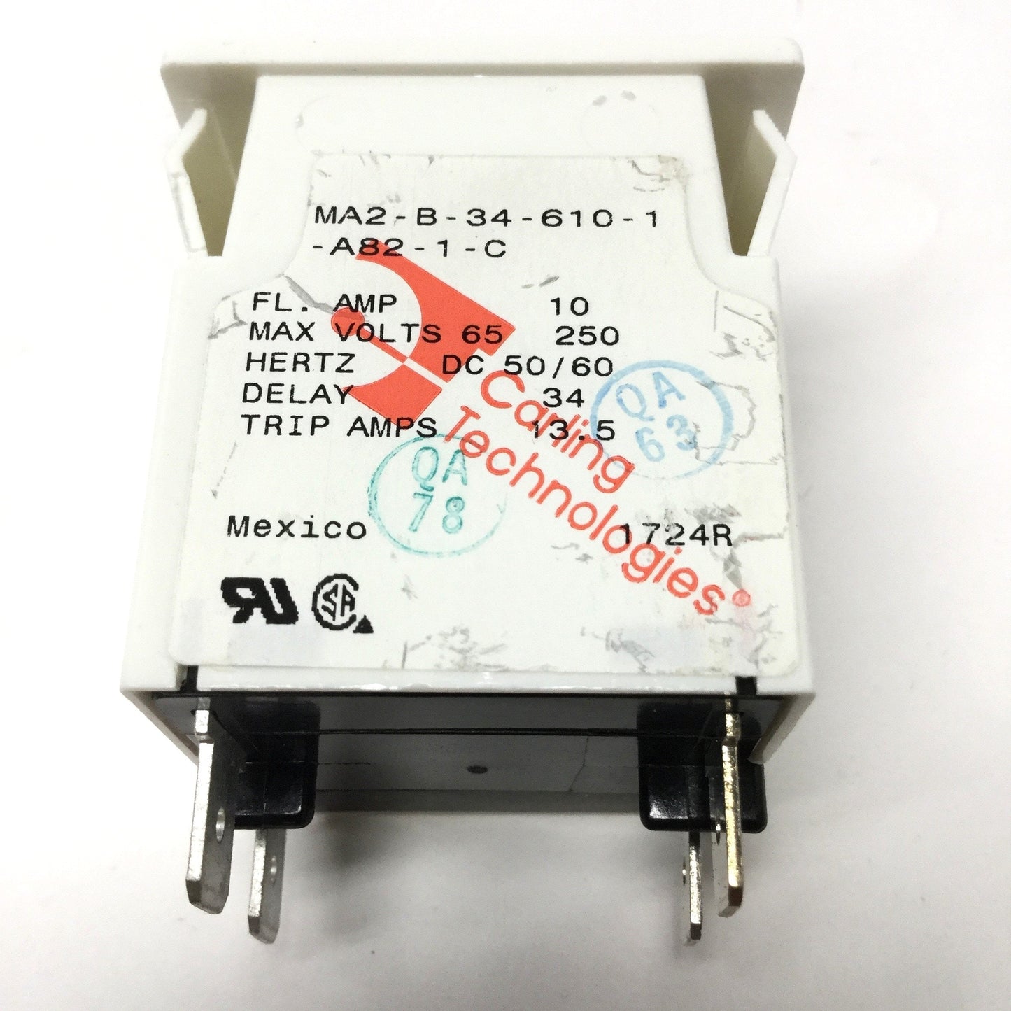New – Open box Carling MA2-B-34-610-1-A82-1-C Circuit Breaker, 2-Pole, 65VDC 250VAC, 13.5A Trip