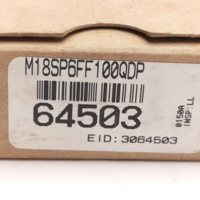 New Banner M18SP6FF100QDP Photoelectric Sensor, 100mm Range, 24VDC, PNP, M12 4-Pin