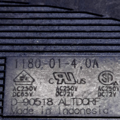 Used E-T-A 1180-01-4A Circuit Breaker, 1-Pole, 4A, 250VAC/65VDC, 2-Blade Termination