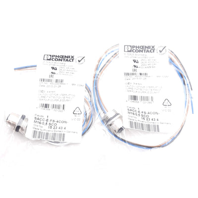 New Lot of 2 Phoenix Contact 1523434 Cable Assembly M12 4-Pin Female to Flying Leads