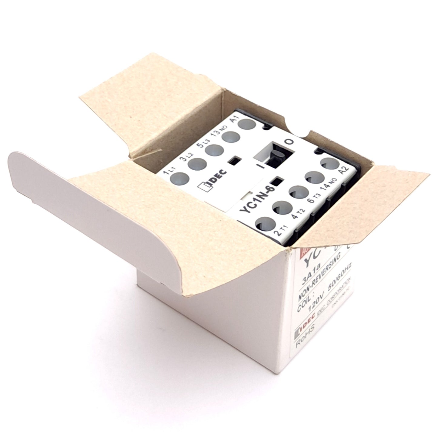 New IDEC YC1N-6A120 Mini Contactor, 120VAC Coil, 1x N.O. Auxiliary Contact