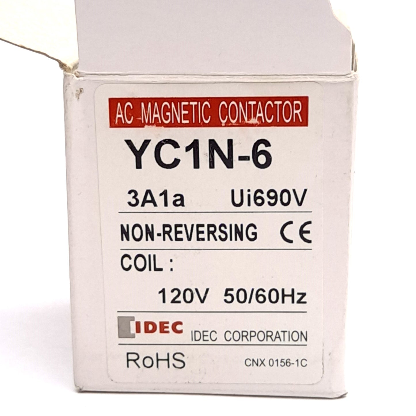 New IDEC YC1N-6A120 Mini Contactor, 120VAC Coil, 1x N.O. Auxiliary Contact