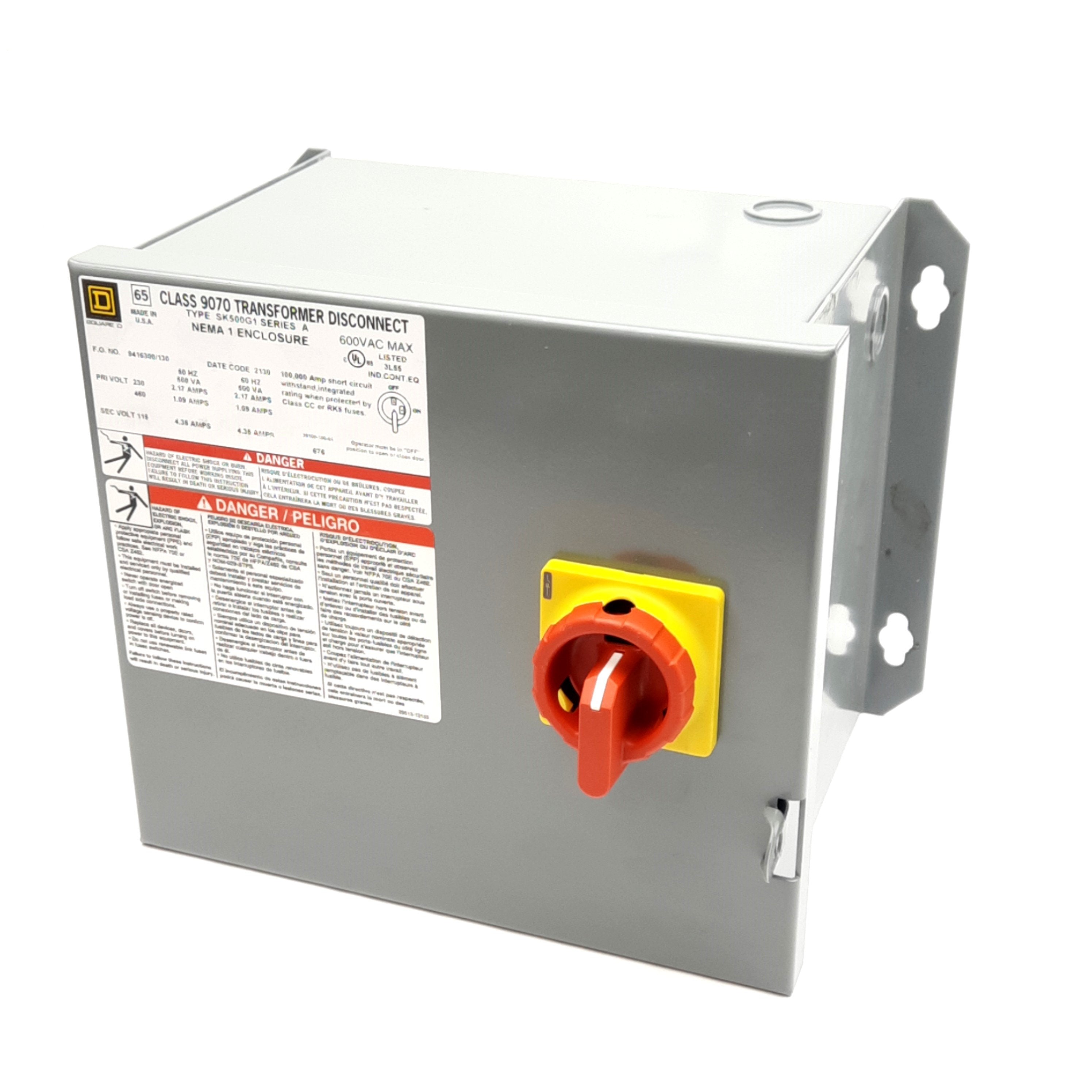 Schneider Electric 9070SK500G1D1 Transformer Disconnect, 500VA, 230/46 ...
