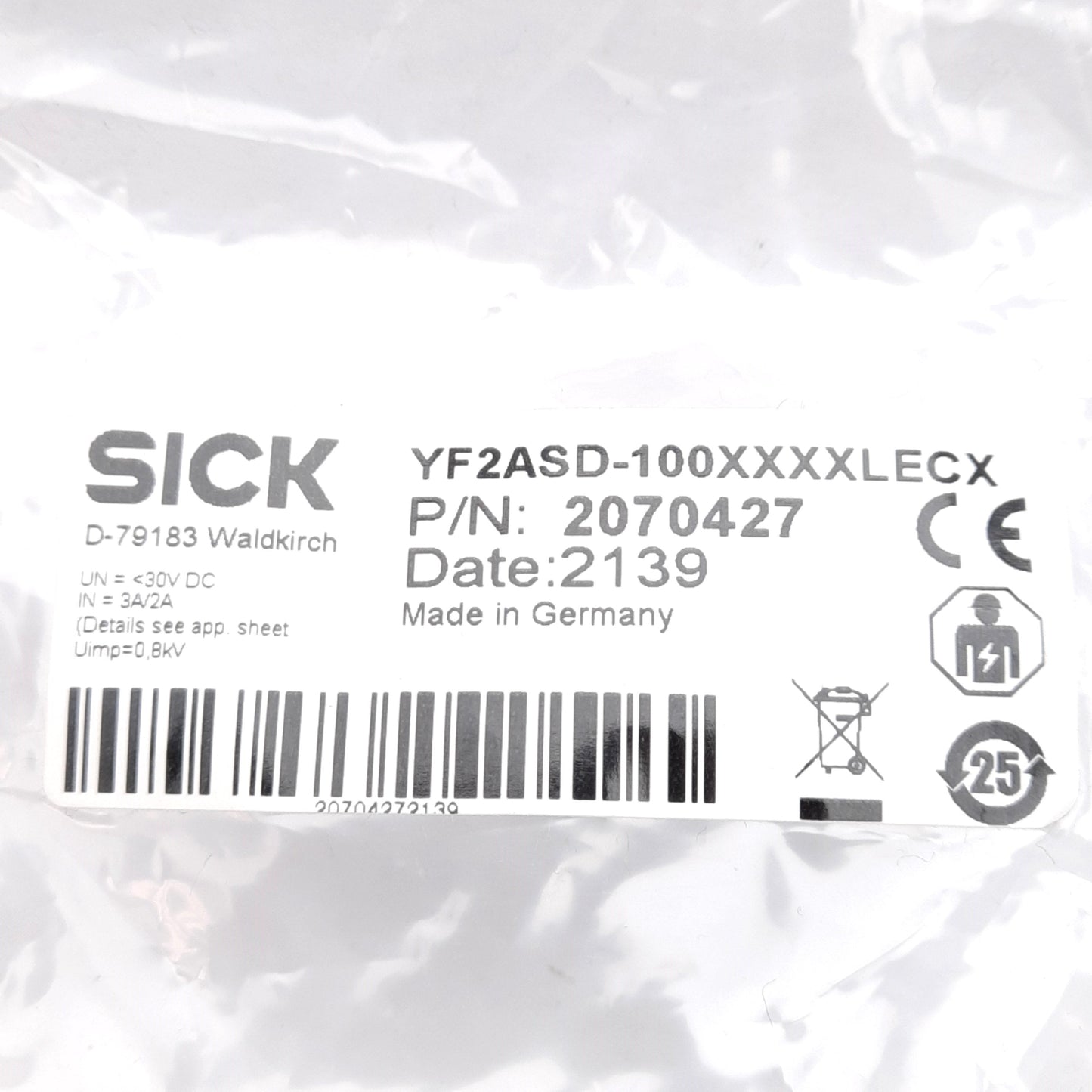 New SICK YF2ASD-100XXXXLECX Sensor/Actuator Cable, M12 17-Pin Female, A-Coded, 10m