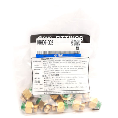 New Lot of 10 SMC KRH06-G02 Pneumatic Fittings G1/4" to 6mm P2C, 1.0MPa Max