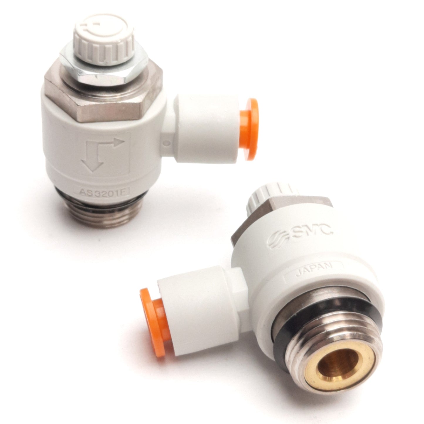 New – Open box Lot of 2 SMC AS3201F-U03-07 Speed Control Fitting, 3/4" Uni to 1/4" Tube