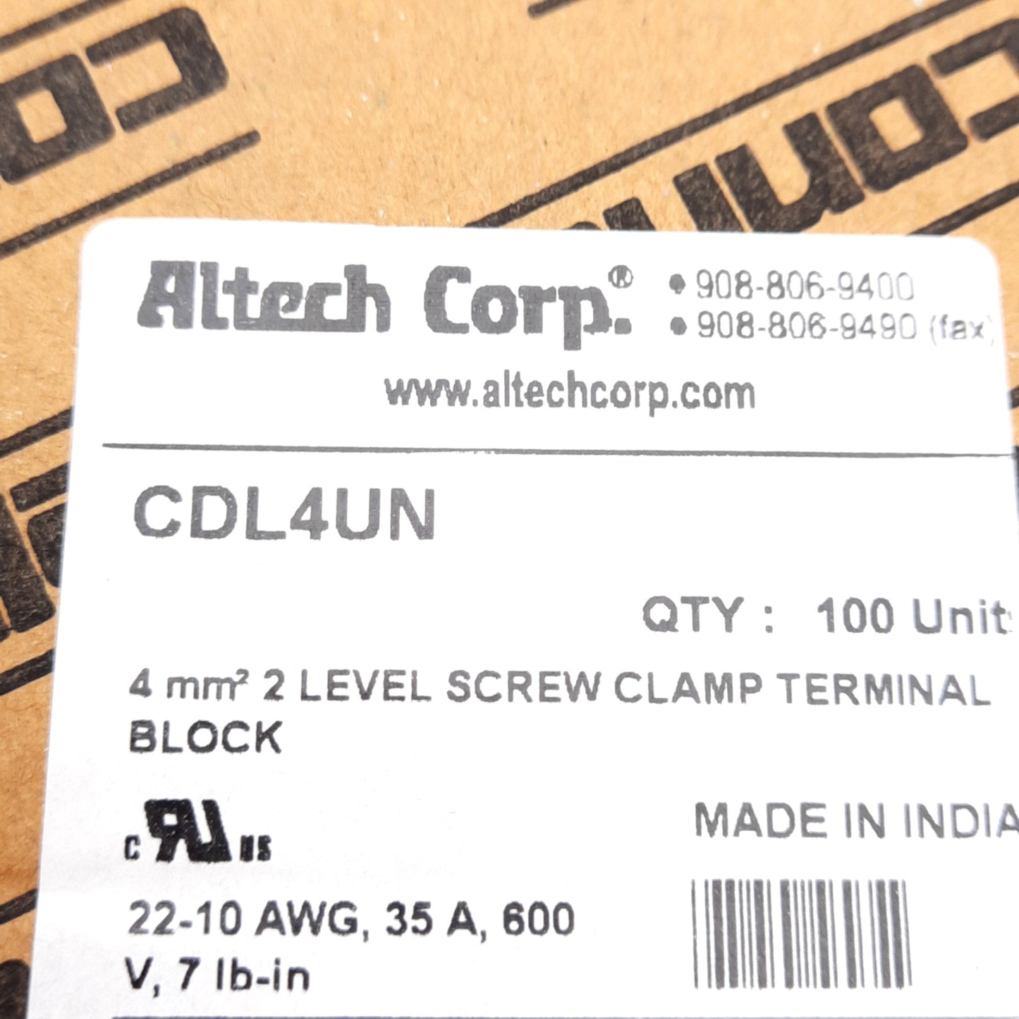 New Lot of 100 Altech CDL4UN Terminal Blocks 2-Level, 4-Position, 300V 35A, DIN Rail