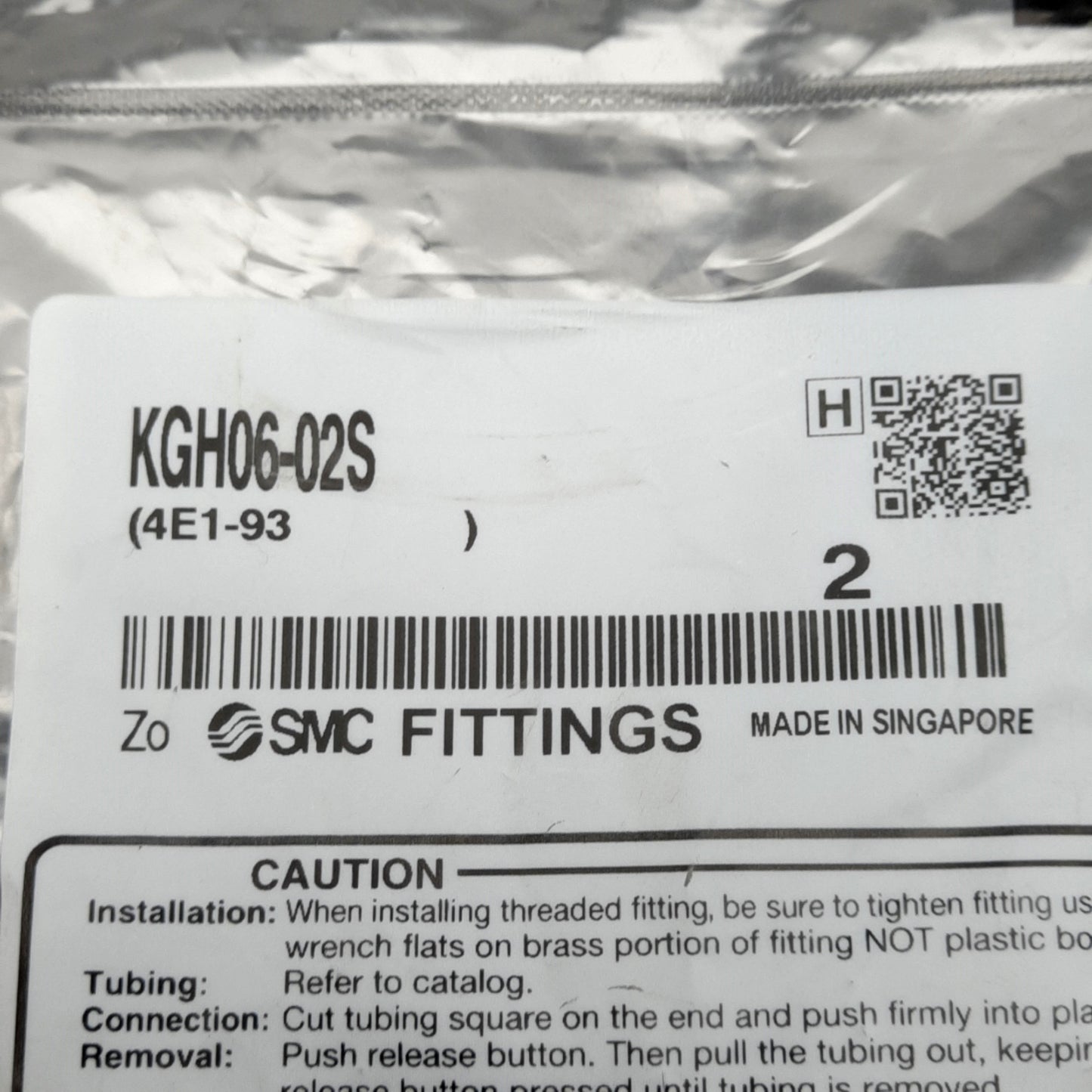 New Lot of 2 SMC KGH06-02S Pneumatic Fitting, ø6mm One Touch Port, R1/4 Male, 1.0MPa