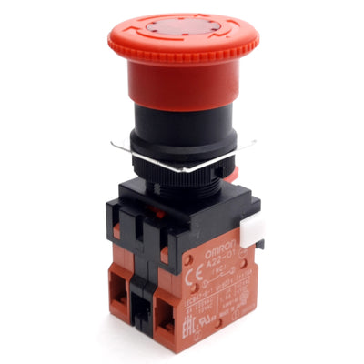 New Omron A22EL-M-24A-02 Illuminated E-Stop Button, Turn Reset, ø40mm, 2NC, 24VDC