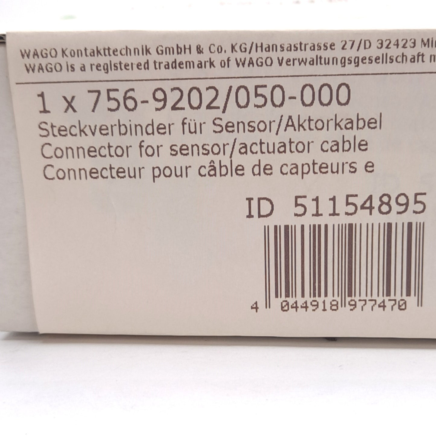 New Wago 756-9202/050-000 Fitted Pluggable Connector, M12 5-Pin Male, A-Code