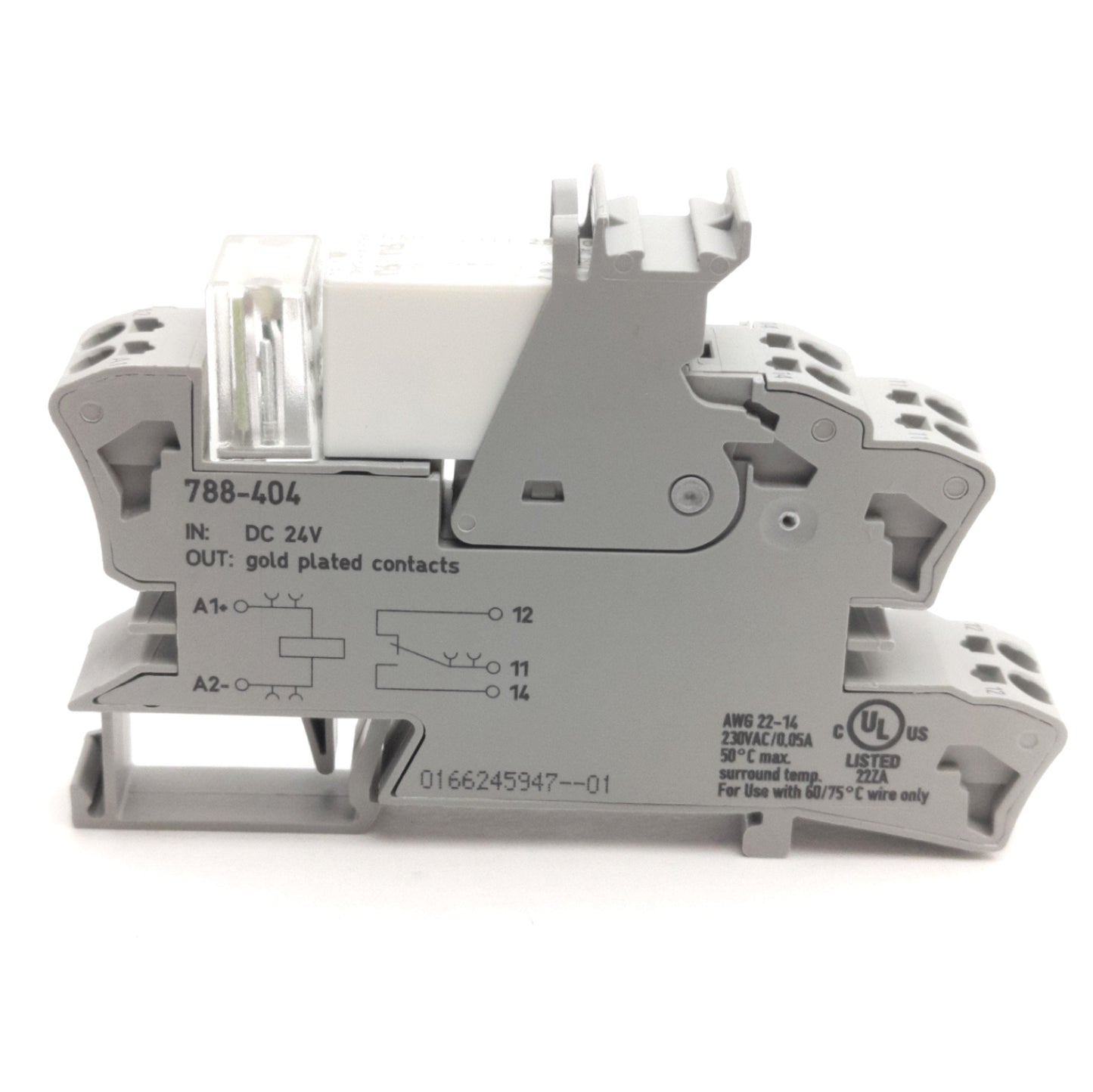 New – Open box Lot of 2 Wago 788-404 Relays & Sockets, SPDT 250VAC 16A, DIN Rail, 24VDC Coil