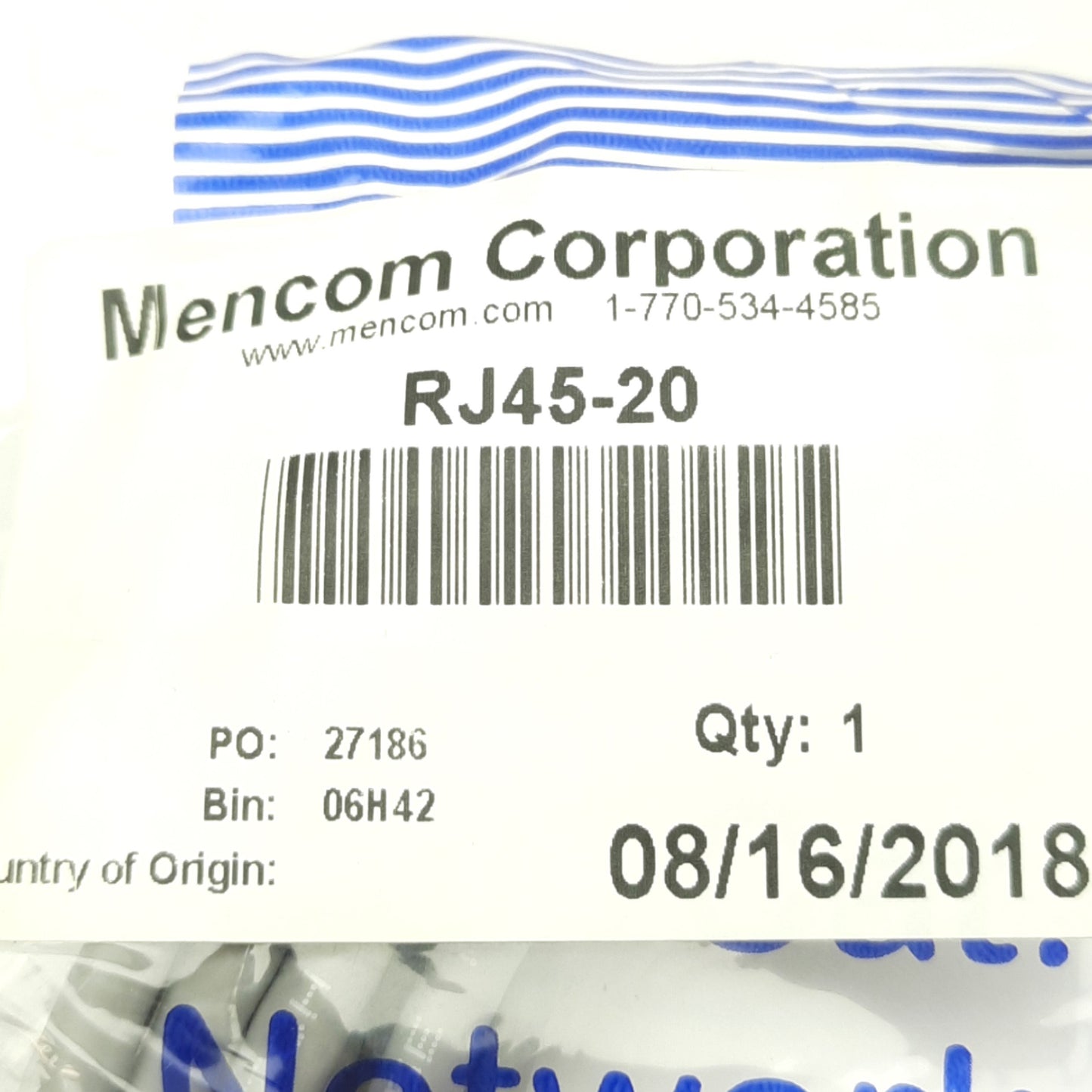 New Lot of 10 Mencom RJ45-20 Ethernet Patch Cable, Cat5e, RJ45 Male, 20ft Length