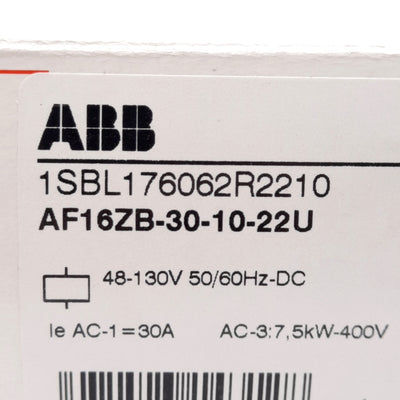New ABB AF16ZB-30-10-22U Contactor, 600VAC 30A, N.O. Aux, 48-130VDC Coil, DIN Rail