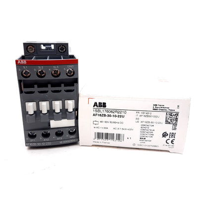 New ABB AF16ZB-30-10-22U Contactor, 600VAC 30A, N.O. Aux, 48-130VDC Coil, DIN Rail