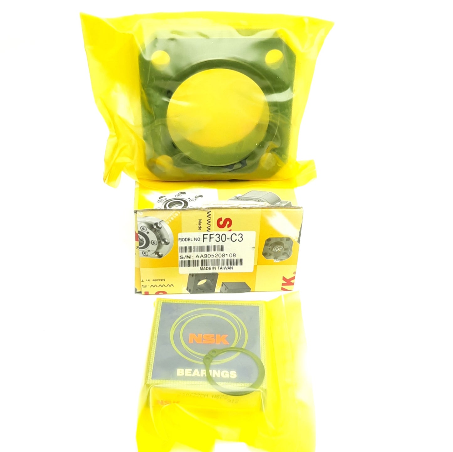 New SYK FF30-C3 Ball Screw Support Bearing Block, ø30mm, 93mm x 93mm x 27mm