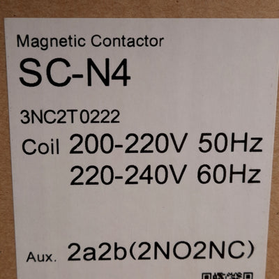 New Fuji Electric SC-N4 Magnetic Contactor 3-Pole 22kW 80A 2NO+2NC Aux 220-240V Coil