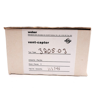 New Weber 3205.03 Vent-Captor Flow Monitor, PNP N.O., 24VDC, 0.3-30m/s, 2m Long