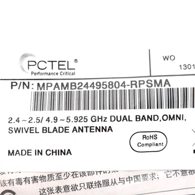 New PCTEL MPAMB24495804-RSPMA Omnidirectional Antenna, RP-TNC Male, 2.46/5.395GHz