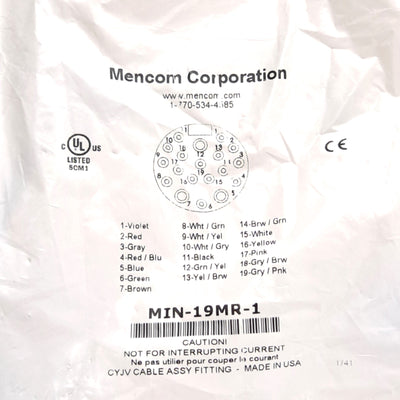 New Mencom MIN-19MR-1 Receptacle, MIN Size III, 19-Pin Male Connector, 18 & 22 AWG