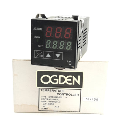 New OGDEN ETR-9090-232 Temp Controller, Input: RTD PT100Ω DIN43760, 90-264VAC Supply