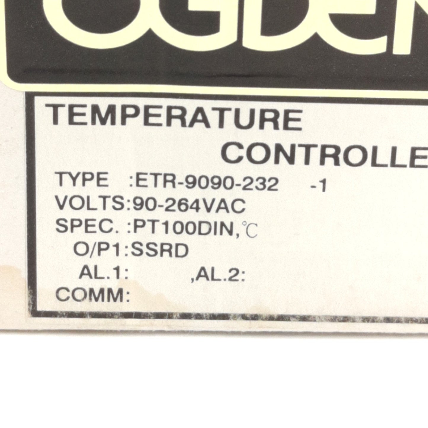 New OGDEN ETR-9090-232 Temp Controller, Input: RTD PT100Ω DIN43760, 90-264VAC Supply