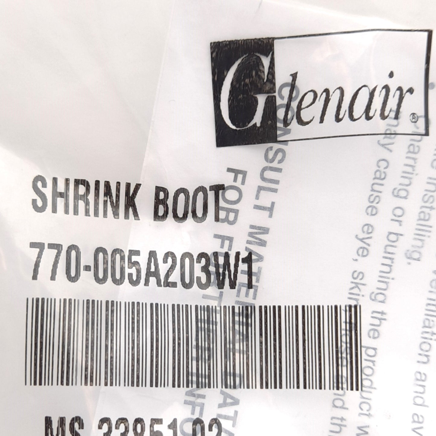 New Lot of 2 Glenair 770-005A203W1 Non-Lipped Right Angle Shrink Boot, Zero Halogen