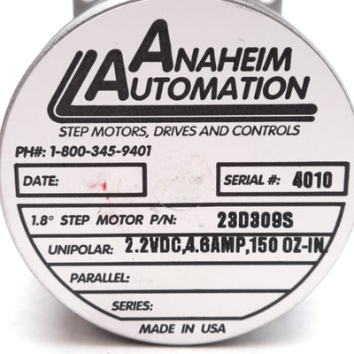 New Anaheim 23D309S Stepper Motor, 1.8°/Step, 2.2VDC 4.6A, 150oz-in, NEMA 23