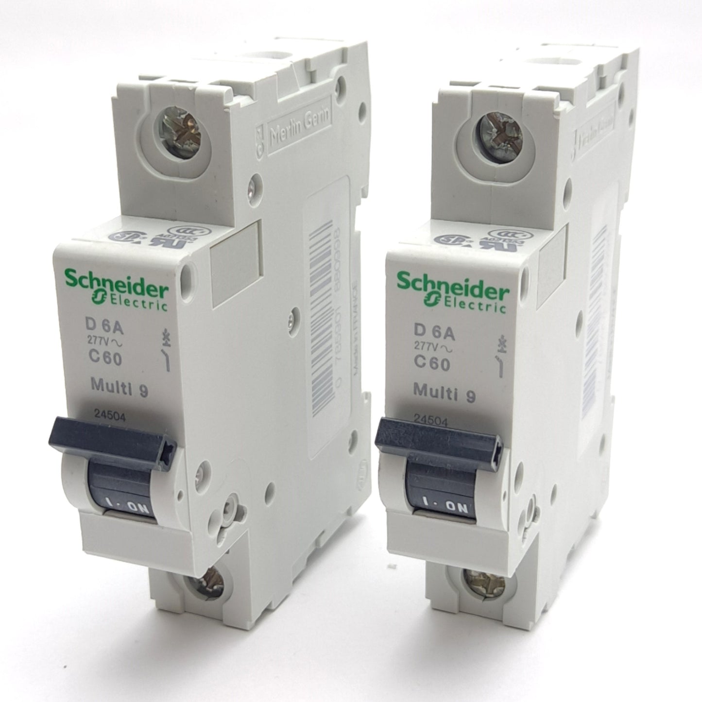 New – Open box Lot of 2 Schneider Electric 24504 Miniature Circuit Breaker, 1-Pole, 277VAC 6A