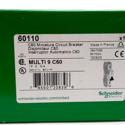 New Schneider Electric 60110 Circuit Breaker, C-Curve, 10A 240VAC/60VDC, DIN Rail