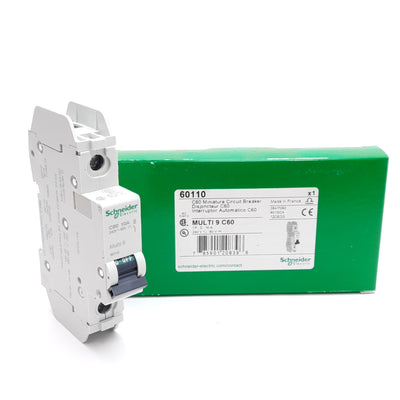 New Schneider Electric 60110 Circuit Breaker, C-Curve, 10A 240VAC/60VDC, DIN Rail