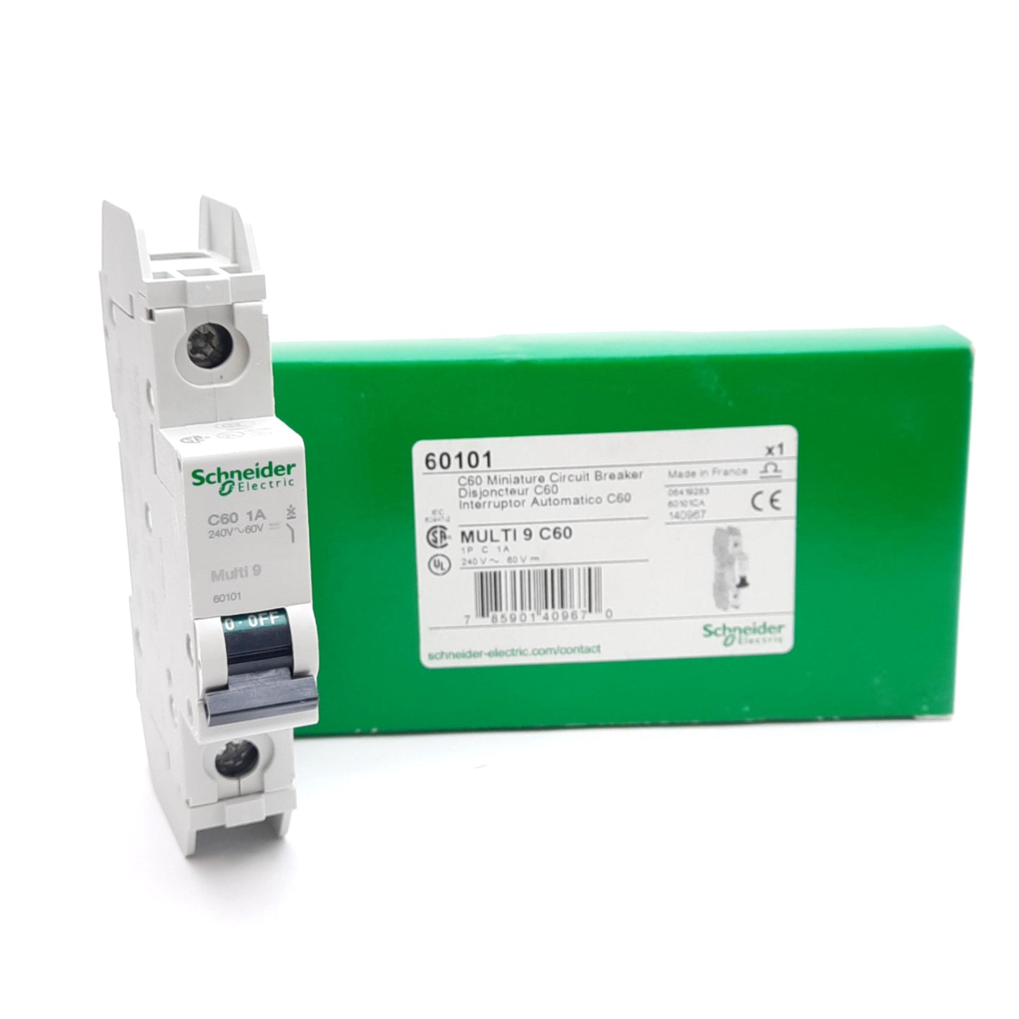 New Schneider Electric 60101 Circuit Breaker, C-Curve, 1A 240VAC/60VDC, DIN Rail