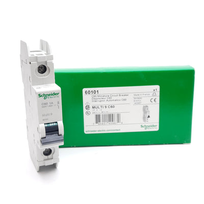 New Schneider Electric 60101 Circuit Breaker, C-Curve, 1A 240VAC/60VDC, DIN Rail